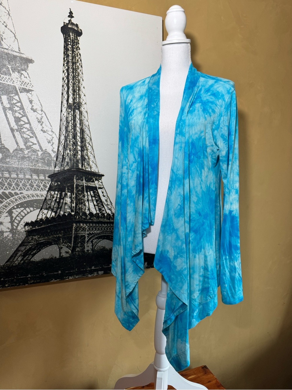 Made by Johnny Women’s Blue Tie-Dye Draped Open-Front Cardigan